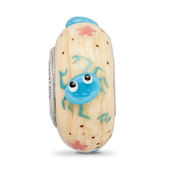 925 Sterling Silver Reflections Hand Painted Crab Cream Glass Bead - Picture 3 of 6